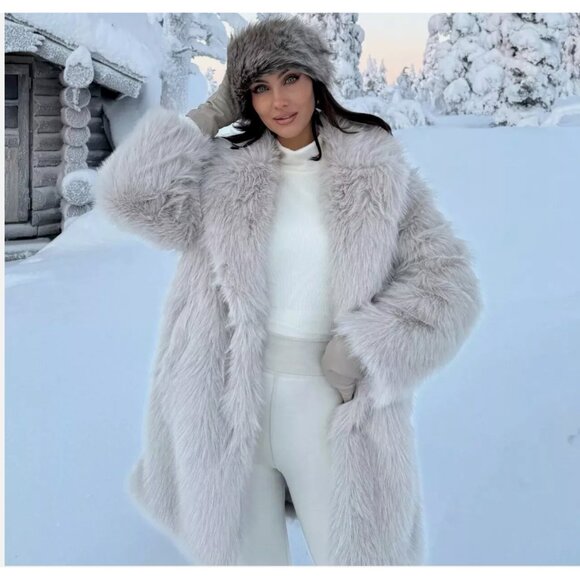 ZARA NEW WOMAN FAUX FUR COAT Fluffy Mid-length ECRU OFF-White XS M 6318/242 - Picture 4 of 17